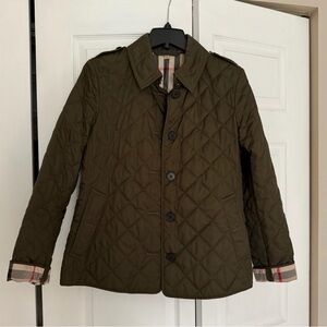 Large Burberry Olive Quilted Jacket with Plaid Interior